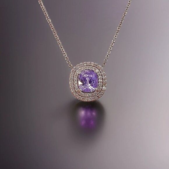 Natural Sapphire Diamond Pendant 18" 14k WG 3.84 TCW Certified 310562 - Picture 5 of 14